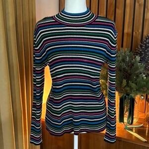 Studio Works Multi-Colored Striped Mock Neck Long Sleeve Sweater Size L